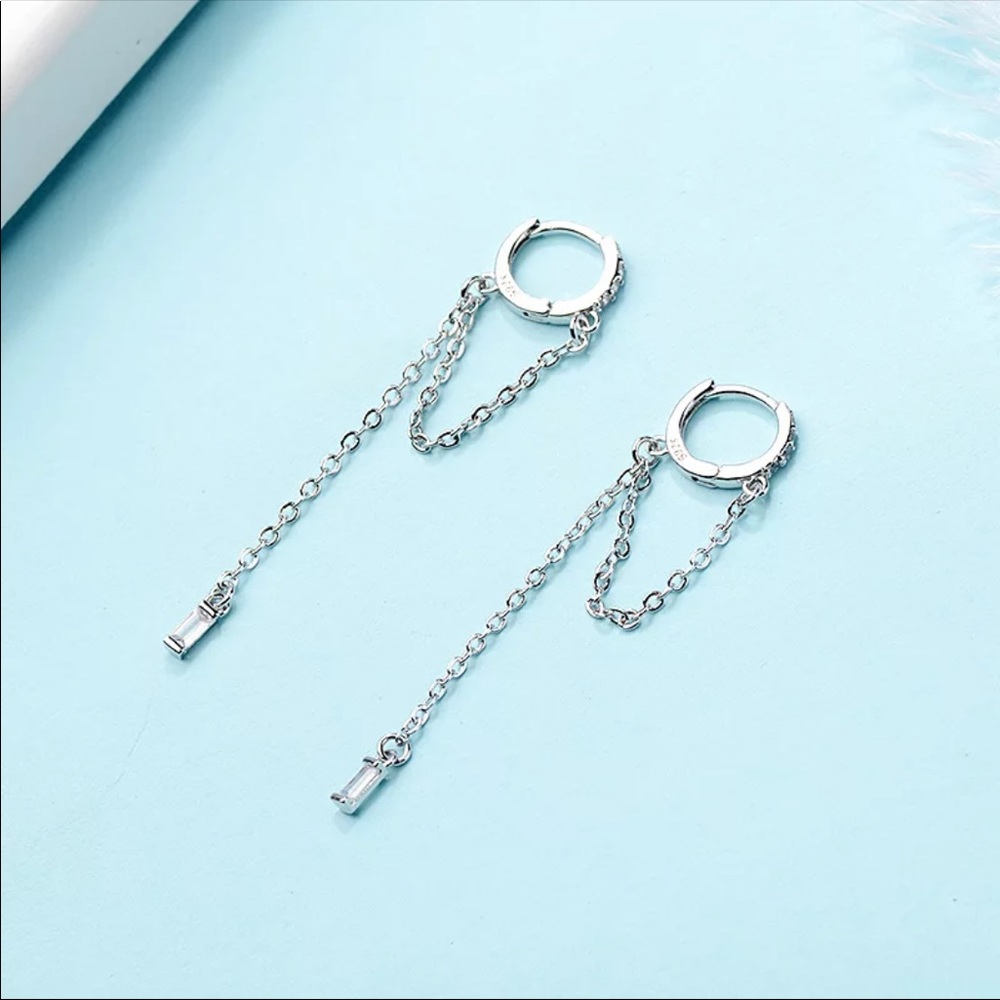 Dainty Crystal Tassel Huggie Hoops - Picture 4 of 5